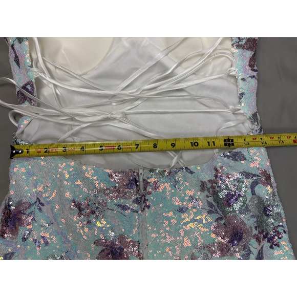City Studio Floral Sequin Mermaid Dress Aqua Lilac Sz Large Fairy Whimsical - Picture 10 of 16